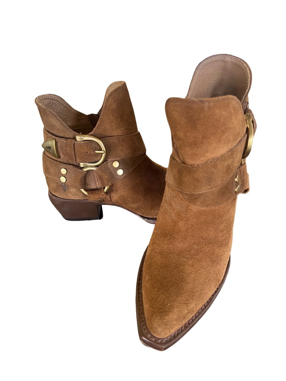 Frye Suede Harness Ankle Boots in Brown - Women's Fashion Boots